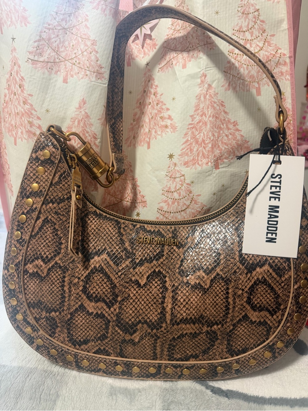 Steve Madden NDEMYY Tan & Black Snake-Print Hobo Shoulder Bag